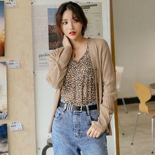 Plus Size V-neck Rib-knit Cardigan