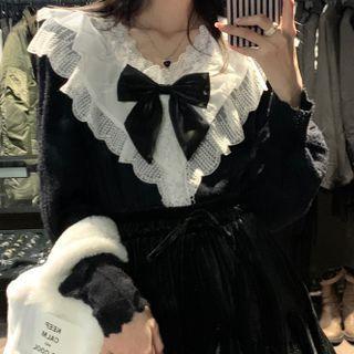 Lace Ruffled Ribbon Blouse Blouse - Black - One Size