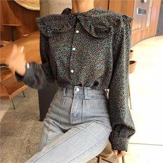 Wide-collar Leopard Blouse