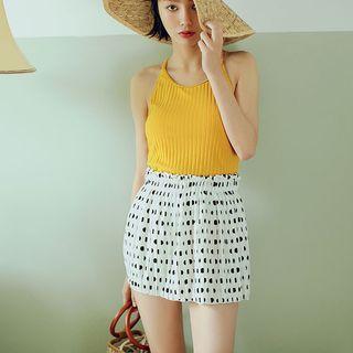 Set: Cross Strap Swimsuit + Dotted Swim Skirt
