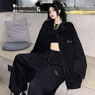 Set: Lettering Sweatpants + Zip-up Jacket