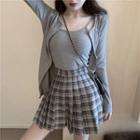 Camisole Top / Plaid A-line Skirt / Cardigan