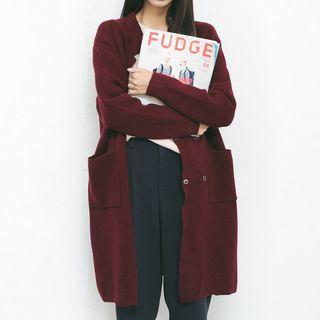Collared Snap Button Long Cardigan