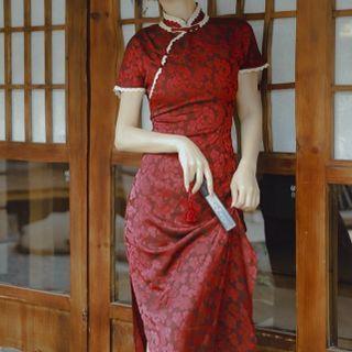 Short-sleeve Floral Qipao / Light Jacket