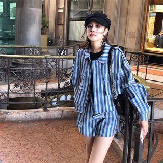 Set: Striped Zip Jacket + Wide-leg Shorts