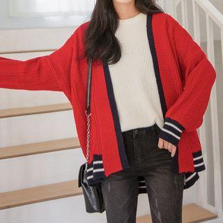 Open Front Contrast Trim Cardigan