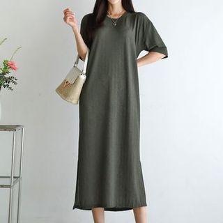 Round-neck Ribbed Long T-shirt Dress