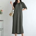 Round-neck Ribbed Long T-shirt Dress