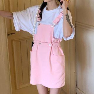Denim Mini A-line Overall Dress Pink - One Size