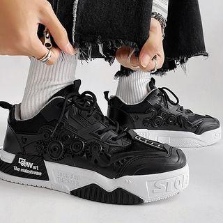 Gear Embellished Lace Up Sneakers