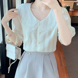 Puff Sleeve Layered Collar Lace Shirt