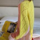 Color Block Pointelle Knit Cardigan Yellow & Pink - One Size