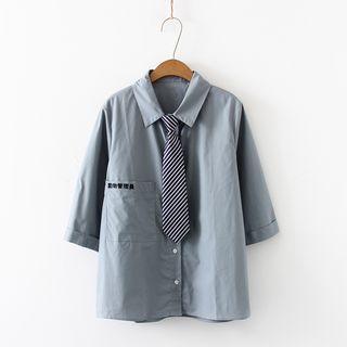 Elbow-sleeve Shirt / Striped Tie / Set