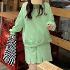 Long-sleeve Lettering Polo Shirt / Shorts Green - One Size