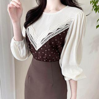 Lace-trim Floral-panel Blouse