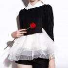 Set: Tiered 3/4-sleeve Top + Plain Shorts