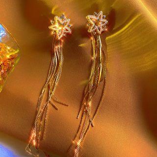Faux Pearl Star Alloy Fringed Earring 1 Pair - One Size