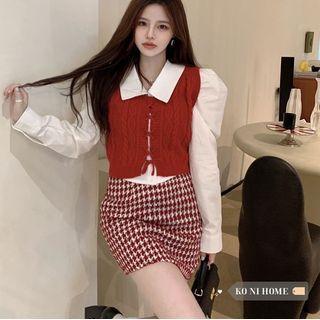 Puff-sleeve Crop Shirt / Sweater Vest