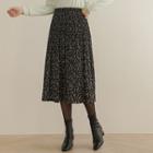 Band-waist Crystal-pleat Floral Skirt
