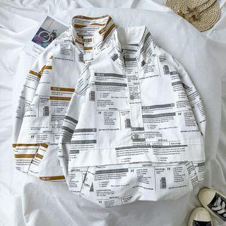 Stand Collar Loose Fit Printed Sweatshirt