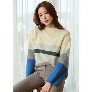 Stripe Furry Wool Blend Sweater
