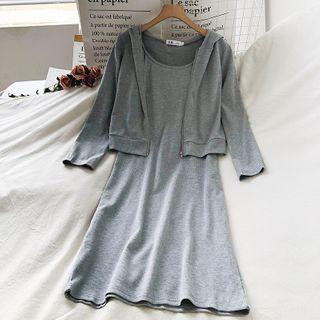 Set: Zip Hoodie + Spaghetti Strap Midi A-line Dress
