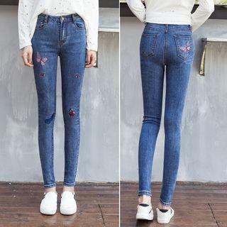 Butterfly Embroidered High Waist Jeans