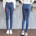 Butterfly Embroidered High Waist Jeans