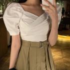 Wrap-front Puff Short-sleeve Cropped Top / Maxi Skirt Overlay Shorts