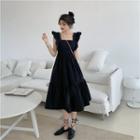 Sleeveless Square-neck Midi A-line Dress Black - One Size