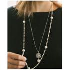 Rose Chain Necklace Inset Faux-pearl Long Necklace