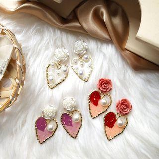 Resin Heart Faux Pearl Dangle Earring