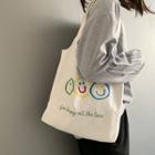 Printed Canvas Tote Bag Smiley Face - White - One Size