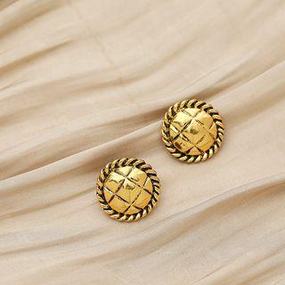 Button Stud Earring 1 Pair - 925 Silver Stud - Gold - One Size