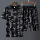 Set: Short-sleeve Print T-shirt + High-waist Drawstring Print Shorts (various Design)