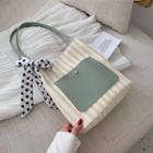 Straw Tote Bag With Dotted Scarf