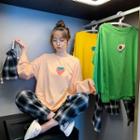 Set: Long-sleeve Print Top + Pants + Drawstring Pouch