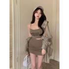 Lettering Camisole Top / Drawstring Mini Skirt / Shirt / Set
