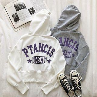 Lettering Print Long-sleeve Fleece Hooded Sweatshirt