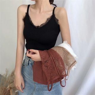 Lace Trim Rib Knit Camisole Top