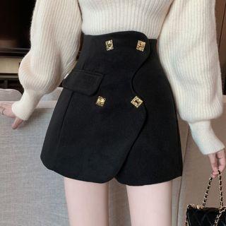 Asymmetrical Metal Buckle High-waist Shorts