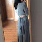 Set: Long-sleeve Crop Top + Wide-leg Pants