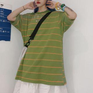 Striped Loose-fit T-shirt Stripe - Green - One Size