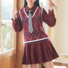 Set: Shirtdress + Argyle Print Sweater Vest