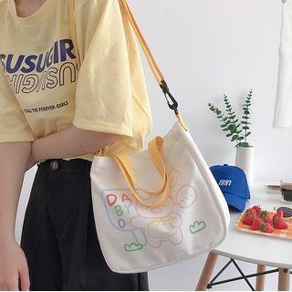 Pig Print Canvas Crossbody Bag Yellow & White - One Size
