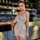 Spaghetti-strap Glitter Mini Sheath Dress