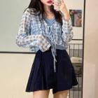 Long-sleeve Tie-front Crop Top / Camisole Top / Mini A-line Skirt