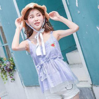 Floral Embroidery Striped Tank Top