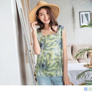 Square Neck Sleeveless Print Top