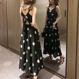 Spaghetti Strap Maxi Dotted A-line Dress